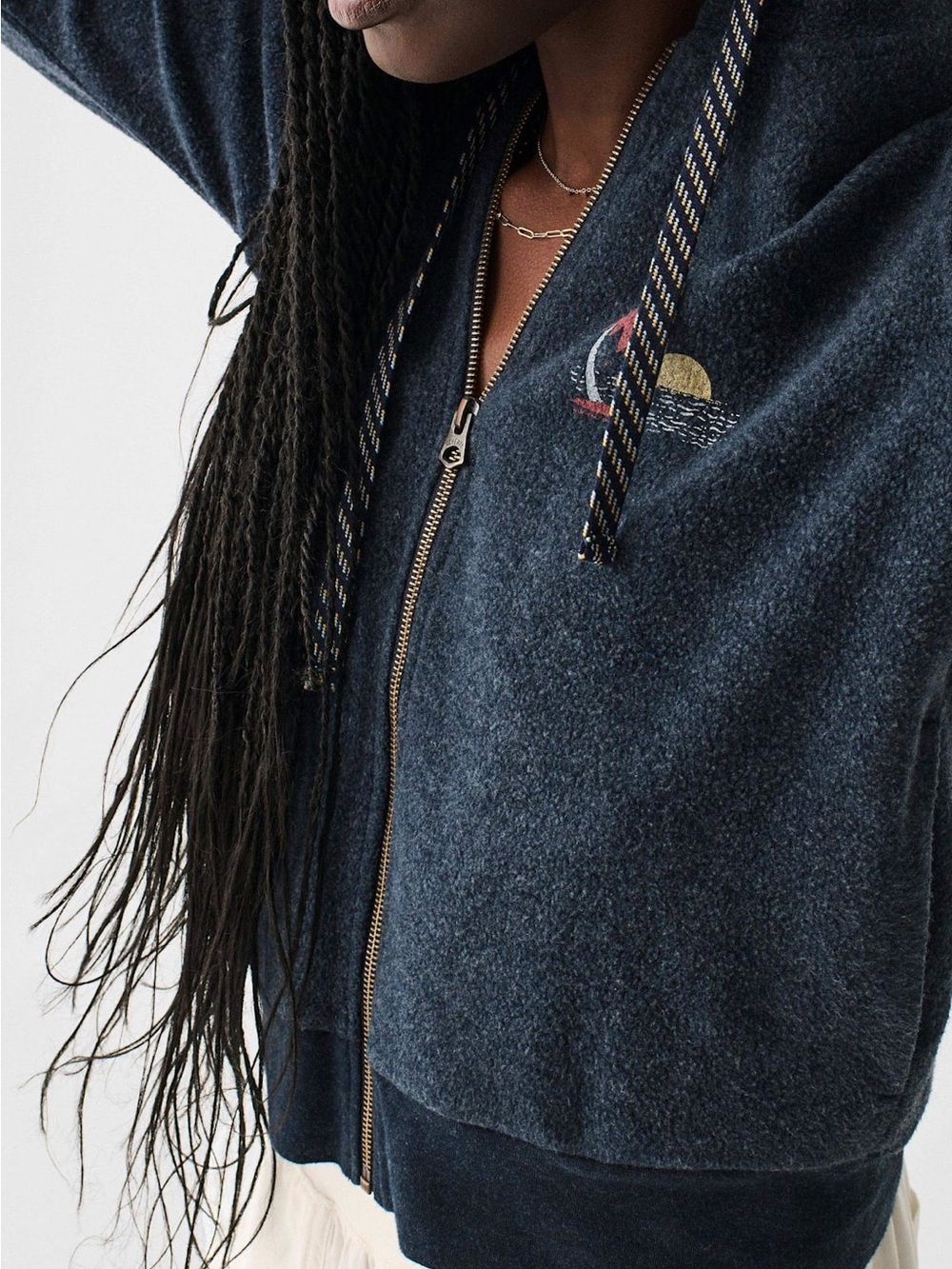 Faherty Zip Up Hoodie Terry Hooded Reverse Beach Jacket Navy Blue Size Medium - Picture 4 of 15